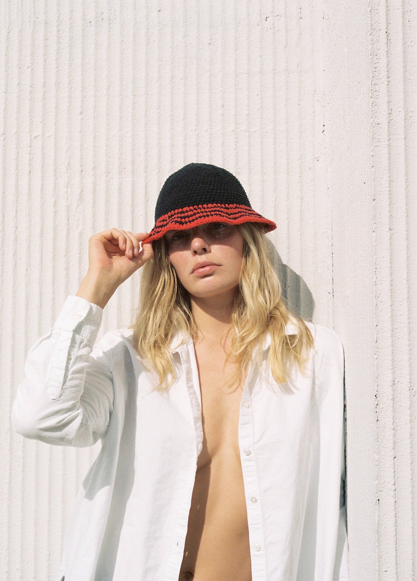 Crochet Hat: Black with Red stripes