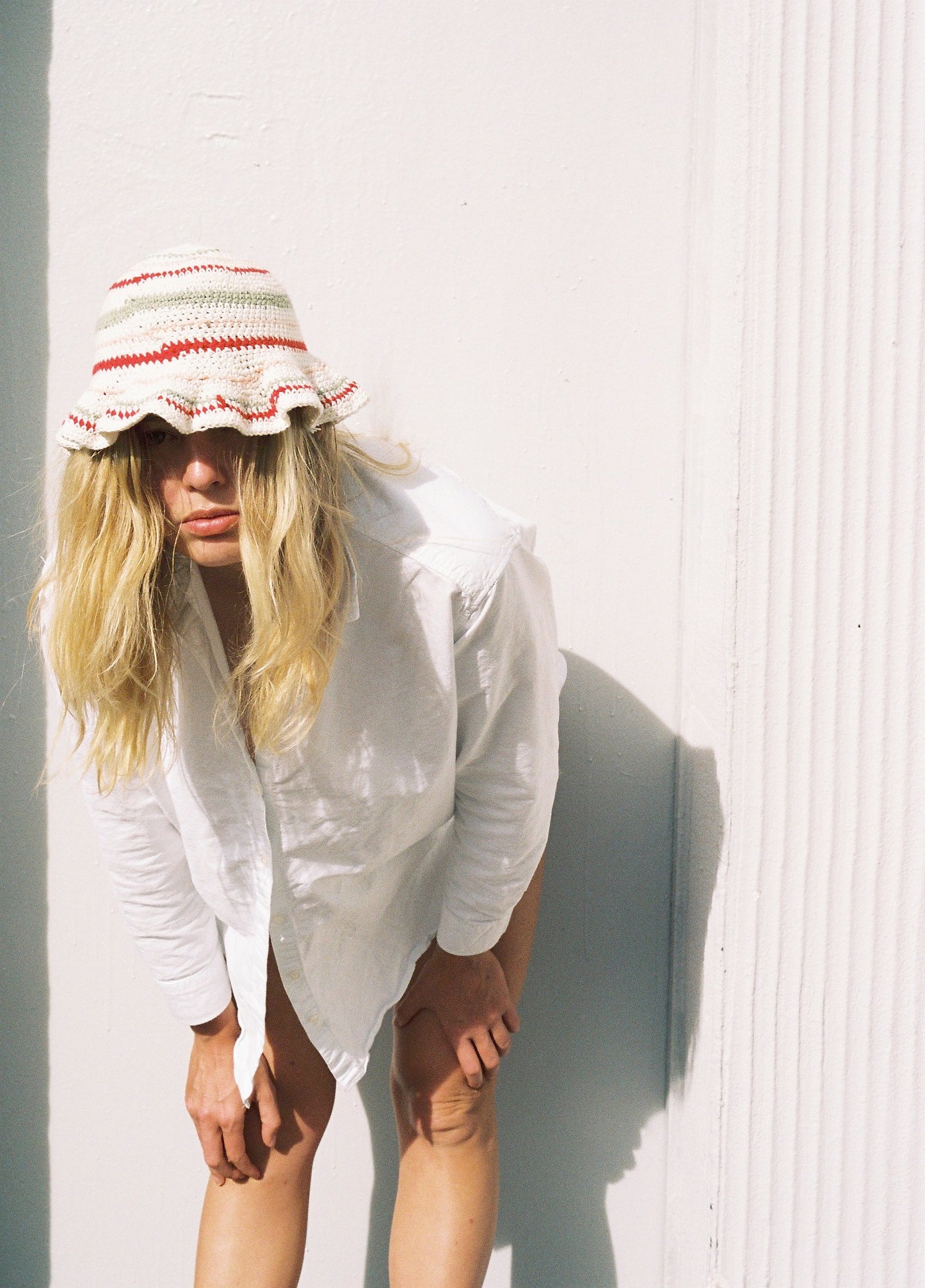 Crochet Hat: White with stripes