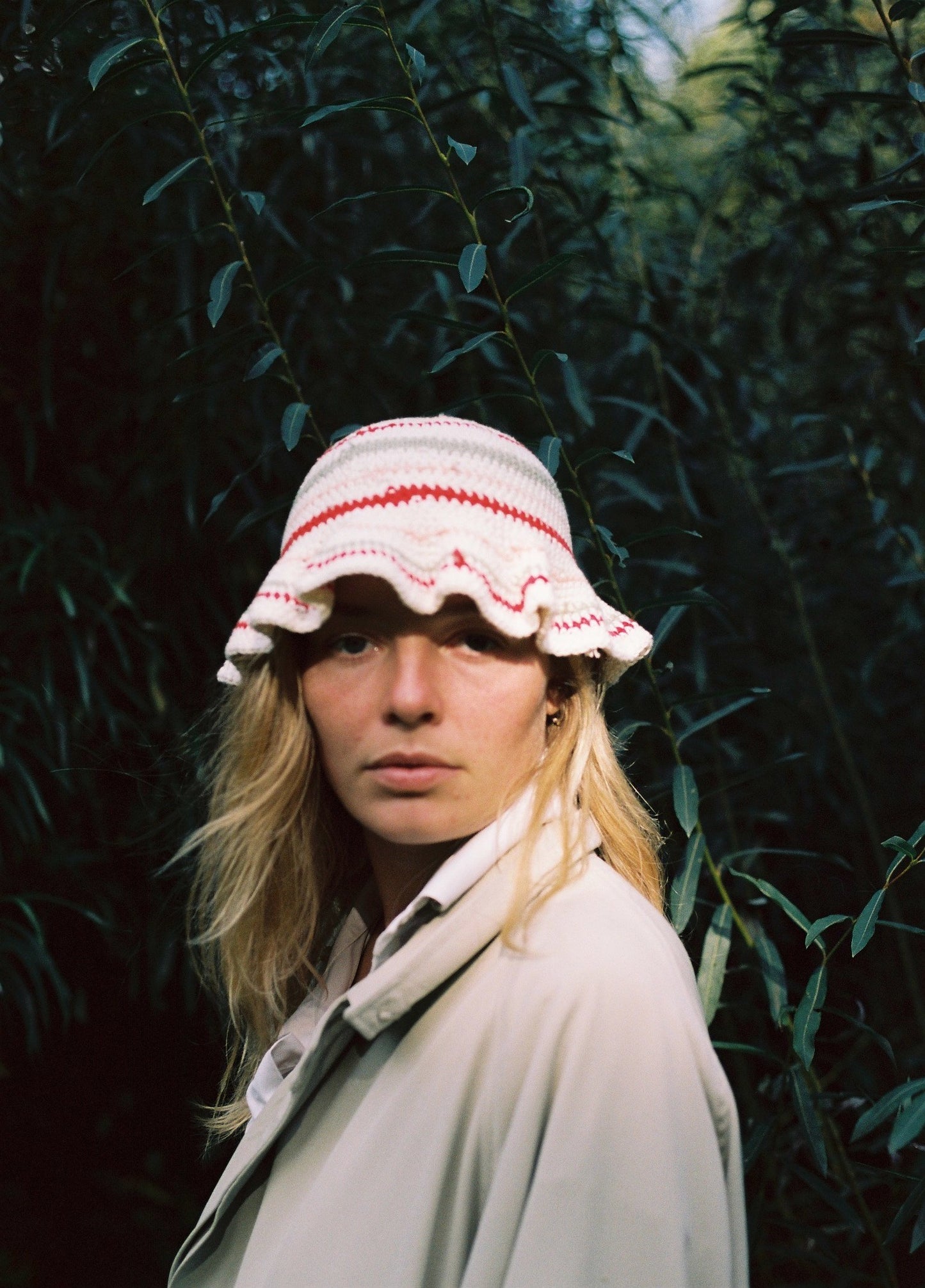 Crochet Hat: White with stripes