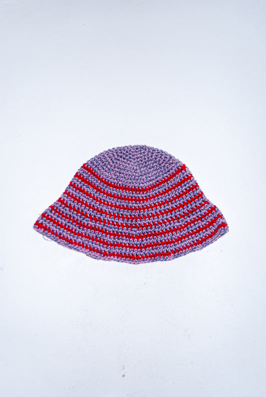 Crochet Hat: Purple with red stripes