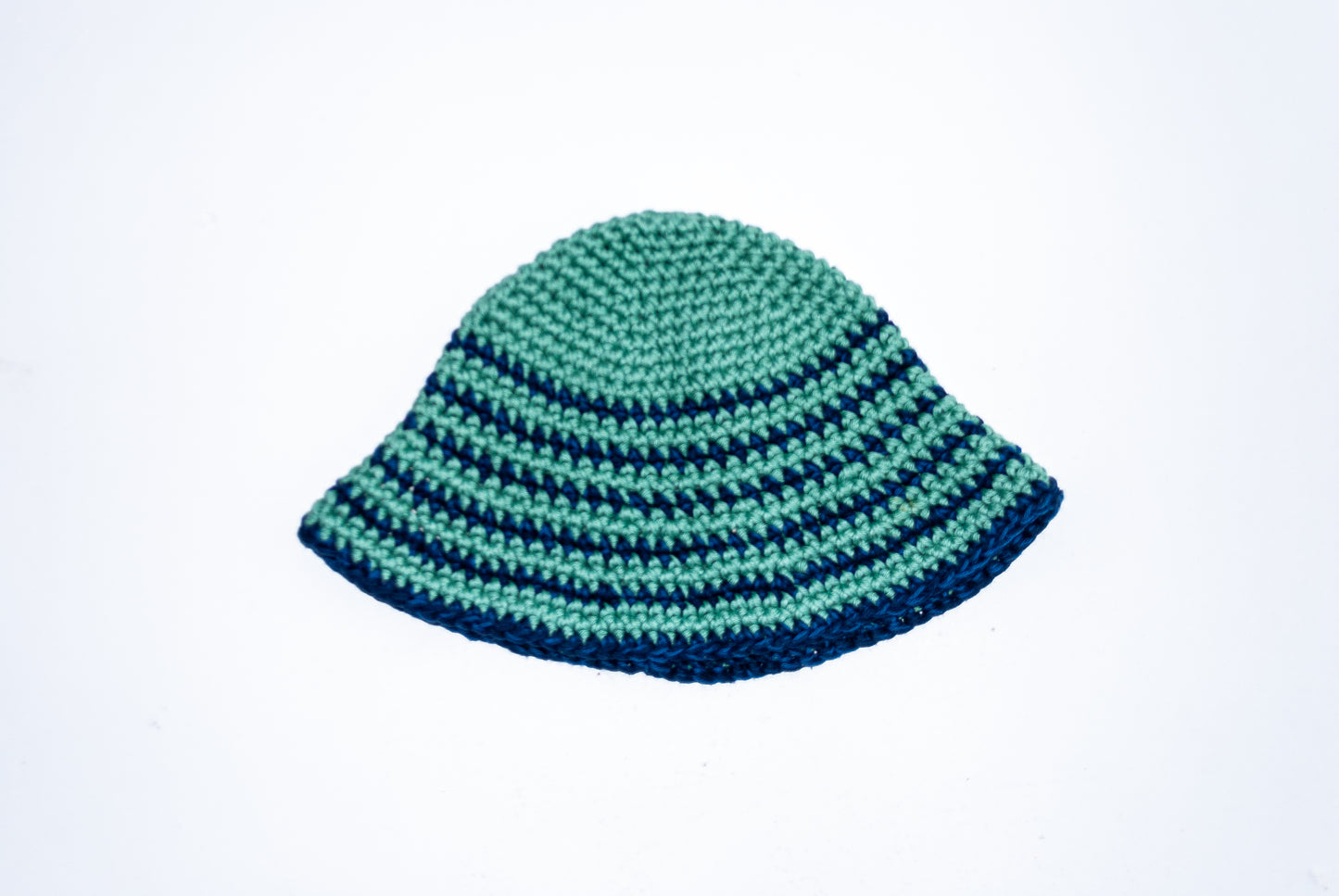 Crochet Hat: Green & Blue striped hat