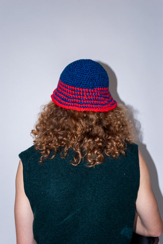 Crochet Hat:Dark blue with red stripes