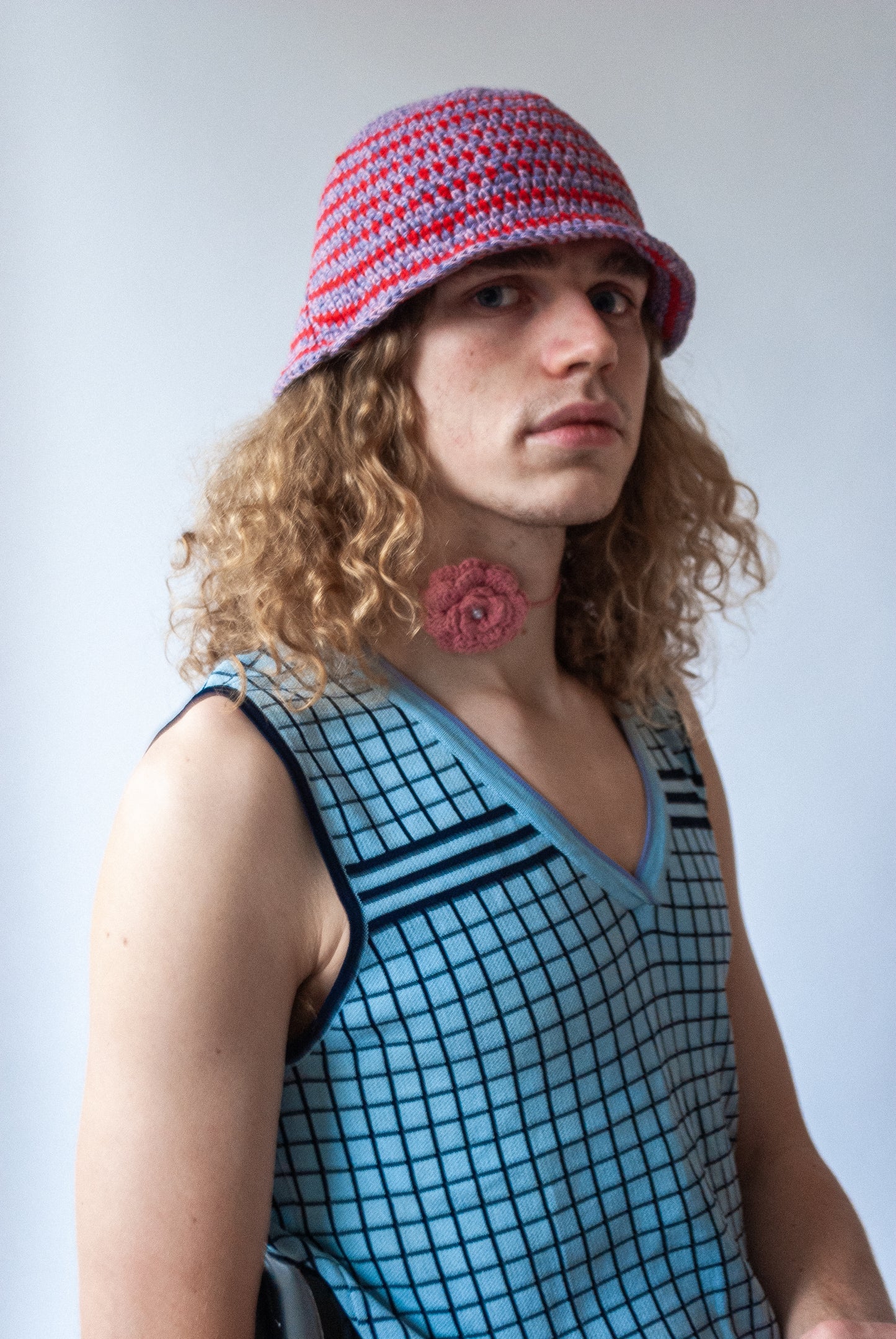 Crochet Hat: Purple with red stripes