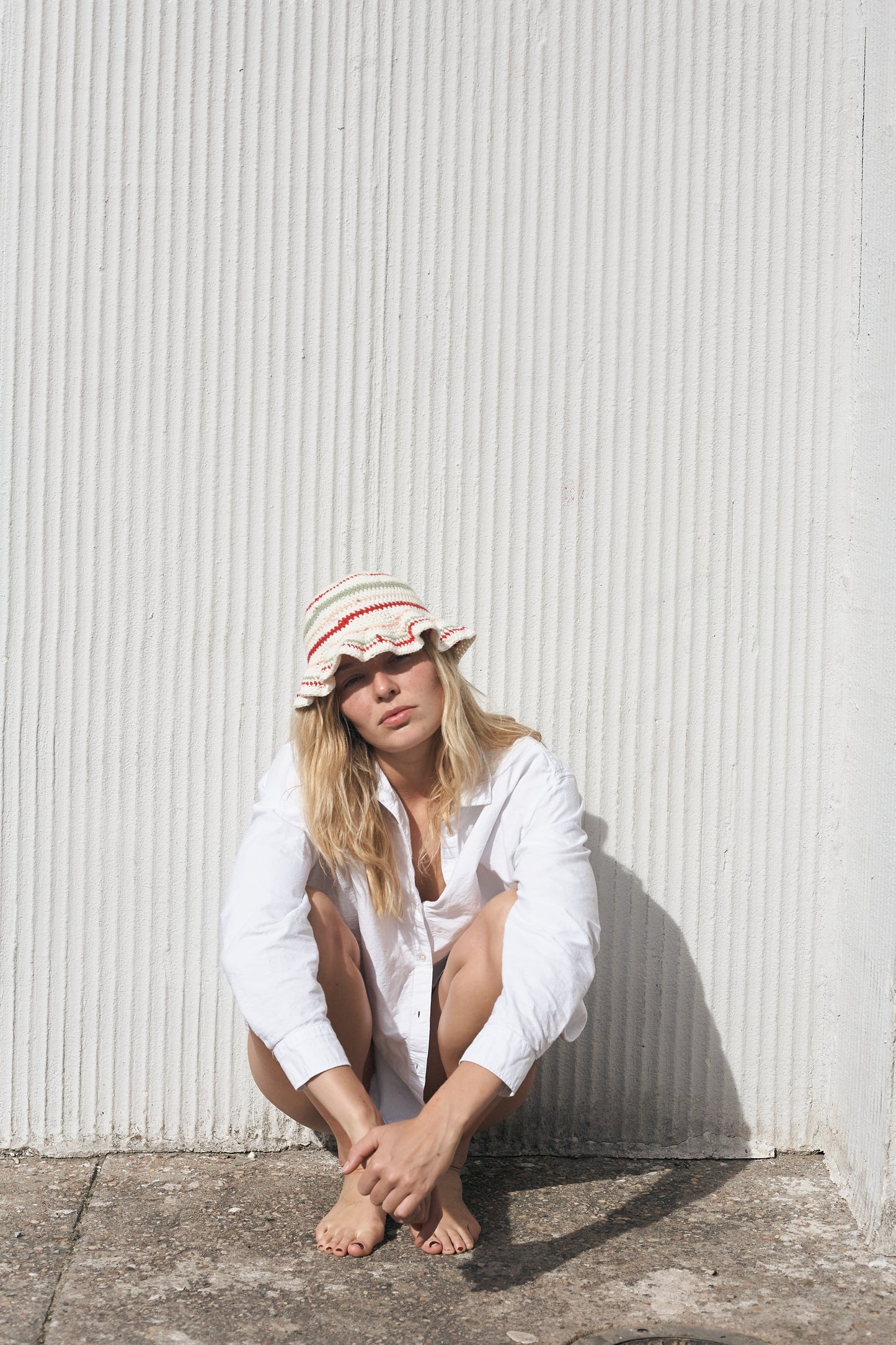 Crochet Hat: White with stripes