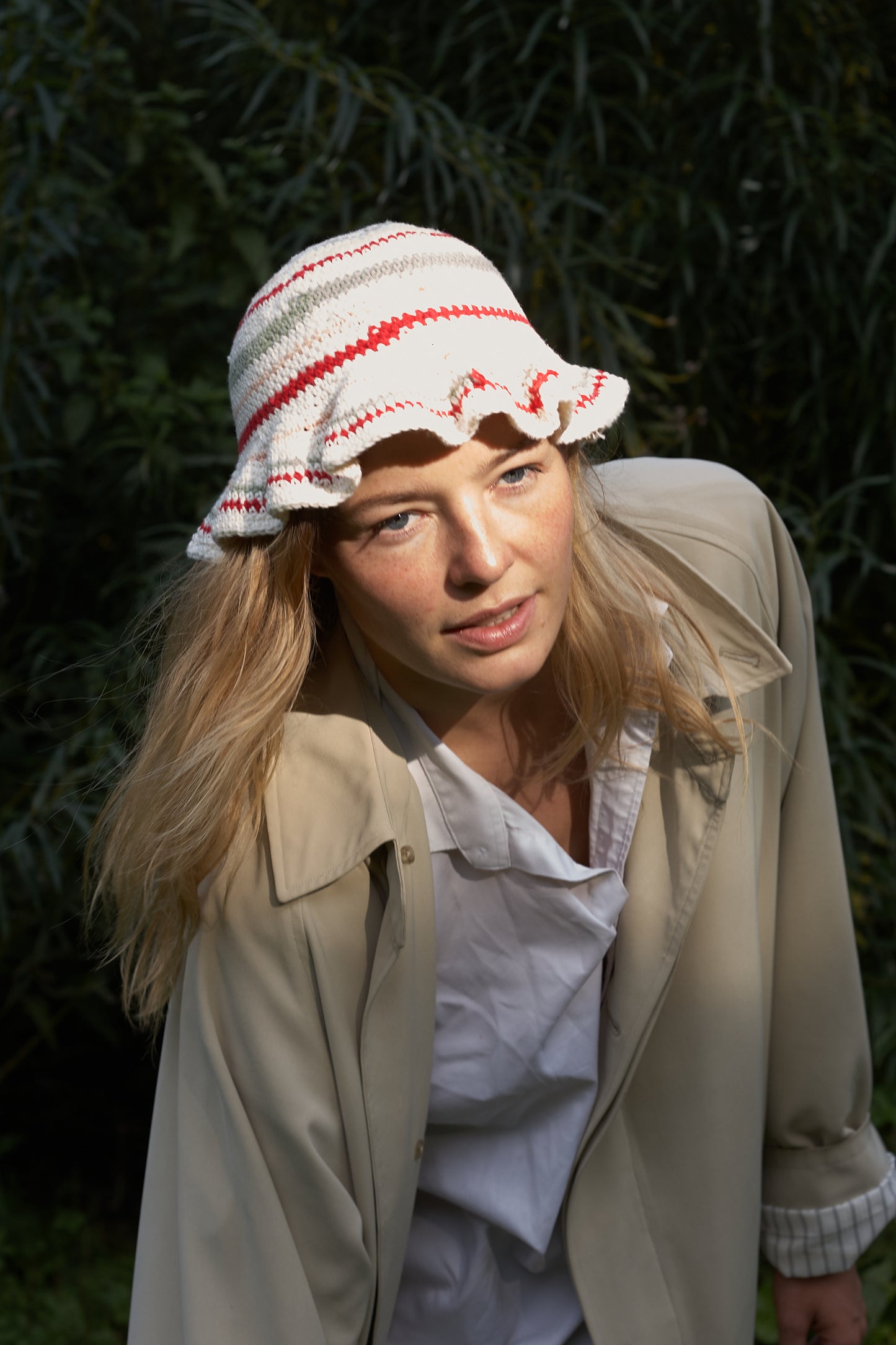 Crochet Hat: White with stripes