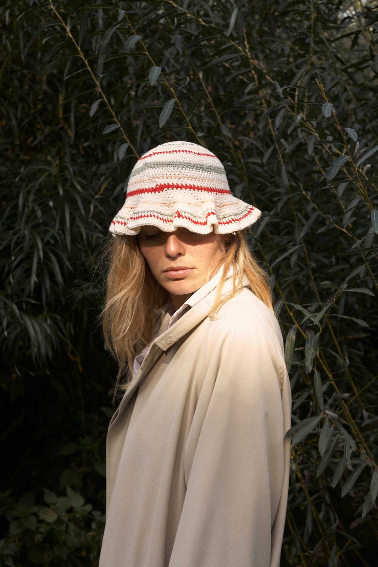 Crochet Hat: White with stripes