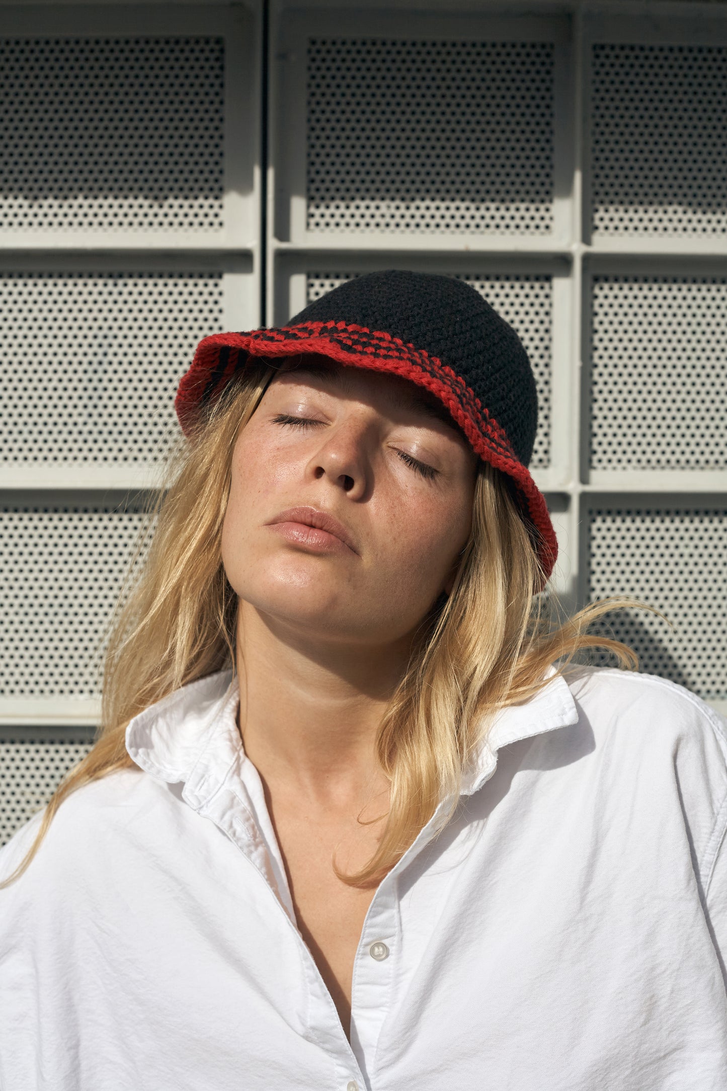 Crochet Hat: Black with Red stripes